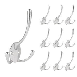 Un ensemble de dix patères yessential.fr 10x Nismo Silver à 2 crochets sur fond blanc : un crochet est agrandi au premier plan, les neuf autres sont représentés plus petits et soigneusement disposés en rangées.
