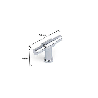 Le bouton 10x Cordero Chrome de yessential.fr, parfait comme boutons d'armoires de cuisine ou boutons de meubles chromés, est représenté sur un fond blanc avec des dimensions de 56 mm de large et 41 mm de haut.