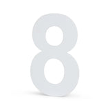 Un grand chiffre 8 tridimensionnel en Adamo White 15 cm de yessential.fr se tient debout sur un fond uni, parfait comme numéro de maison blanc moderne.