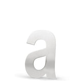 L'Adamo Stainless Steel 15cm de yessential.fr est un boîtier inférieur métallique "a" avec une finition argent brossé, debout sur un fond blanc - idéal pour tous ceux qui recherchent des numéros de maison élégants en acier inoxydable.