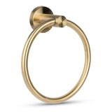 Les élégantes porte-serviettes Elarbo Gold de yessential.fr présentent un design circulaire avec la couleur du support mural rond, qui est également un accessoire pour l'élégante salle de bain, représentée sur le fond blanc.