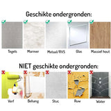 Un guide néerlandais de yessential.fr pour 4x Rudro Hooks 3M : convient au carrelage, au marbre, au métal/acier inoxydable, au verre et au bois massif. Ne convient pas pour la peinture, le papier peint, le plâtre, les surfaces rugueuses ou les zones humides.