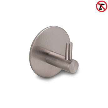 Le Rudro Gunmetal de yessential.fr est un crochet à serviette autocollant en métal brossé avec un clip cylindrique et une base ronde, comportant un symbole d'interdiction de perçage afin qu'il puisse être fixé sans perçage.