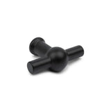 Le bouton noir 10x Rando de yessential.fr est un bouton de meuble noir mat en forme de T avec un noyau rond et des poignées cylindriques, représenté sur un fond blanc.