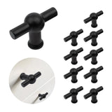 L'image montre un ensemble de 10 boutons Rando noirs de yessential.fr, avec un bouton agrandi pour plus de détails et une autre photo montrant le bouton noir installé sur un tiroir d'armoire blanc.