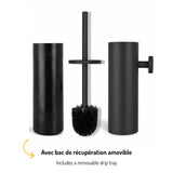 Ensemble porte-balai WC mural noir Branco