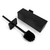 L'ensemble de toilettes Moreno Black de yessential.fr comprend une brosse de toilette moderne noir mat avec une poignée carrée et un support rectangulaire assorti - un design minimaliste, parfait comme accessoire de salle de bain élégant ou pour tout ensemble d'accessoires de toilettes. Représenté sur un fond blanc.