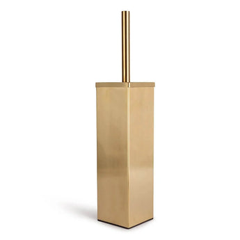 L'ensemble WC Alexo Gold (sans perçage) de yessential.fr comprend un ensemble de brosse de toilette moderne de couleur dorée avec un design rectangulaire élégant et une poignée assortie - idéal pour un look de salle de bain élégant et coordonné.