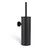 L'ensemble de toilettes noir Xavo de yessential.fr comprend un porte-brosse de toilette mural noir avec un support cylindrique et une brosse assortie, idéal pour les accessoires de toilette noir mat ou tout ensemble d'accessoires de salle de bain. Représenté sur un fond blanc.
