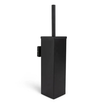L'ensemble WC Moreno Black de yessential.fr est un porte-brosse de toilette rectangulaire noir avec brosse assortie, idéal comme accent noir mat dans votre salle de bain ou vos accessoires de toilettes.
