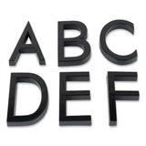 Six lettres majuscules 3D noires - A, B, C, D, E et F - sont disposées sur deux rangées sur fond blanc avec Silvio Black 60mm de yessential.fr.