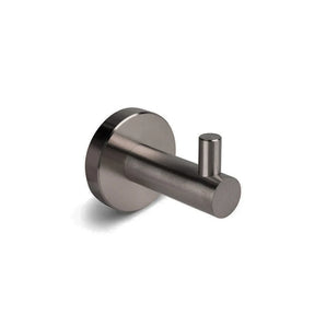 Le crochet Justo Gunmetal yessential.fr possède une seule finition en métal, une base ronde et une patère cylindrique - idéal pour suspendre les serviettes aux manteaux dans la salle de bain. Montrez ici sur un fond blanc uni.