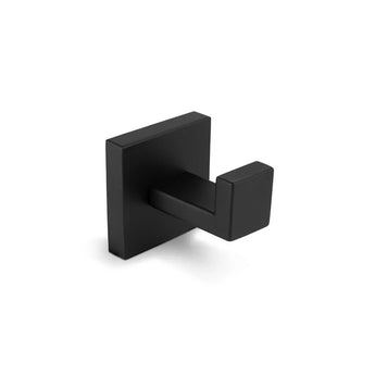 L'ensemble de toilettes Venzo Black de yessential.fr comprend un crochet mural carré noir mat avec un design minimaliste moderne qui s'étend vers l'extérieur à angle droit.