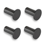 Ensemble de quatre crochets de salle de bain Carreno Gunmetal de yessential.fr, présentés dans une grille deux par deux sur fond blanc. Chaque crochet en acier inoxydable a une finition noire et un devant rond et plat.