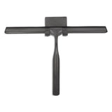 Le Zamoro Gunmetal de yessential.fr, une gâchette noire avec une large lame plate en caoutchouc et une poignée droite pour nettoyer les fenêtres ou les surfaces lisses, est présenté sur un fond blanc.
