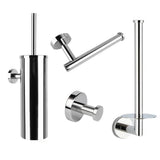 L'ensemble de toilettes Cosimo Chrome de yessential.fr se compose de quatre pièces en acier inoxydable - un porte-brosse de toilette, un porte-papier toilette, un porte-rouleau de rechange et un crochet mural - dans une élégante finition chromée polie. Améliorez votre ensemble d'accessoires de salle de bain avec style !