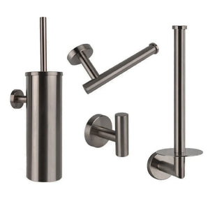 L'ensemble WC Corrado Gunmetal de yessential.fr se compose d'un ensemble brosse WC, d'un porte-papier peint, d'un porte-rouleau de rechange et d'un crochet pour peignoir en métal brossé - des accessoires modernes pour améliorer n'importe quelle salle de bain.