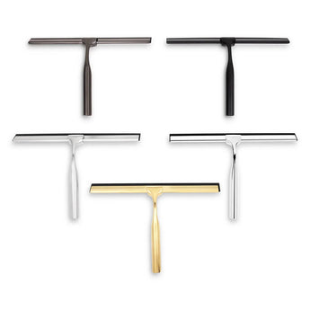 Cinq poignées de douche Zamoro Black de yessential.fr sont représentées sur un fond blanc sur deux rangées, avec des finitions en bronze, noir, argent (deux) et or, toutes fabriquées en acier inoxydable durable.