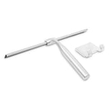 Le Zamoro en acier inoxydable de yessential.fr, une poignée de douche en métal argenté avec une large lame et un support mural assorti, tous deux en acier inoxydable, est présenté sur un fond blanc.