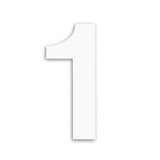Un grand numéro de maison « 1 » Adamo White de 20 cm de yessential.fr se dresse sur un fond blanc uni, projetant une ombre subtile vers la droite.