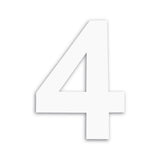 Un grand numéro 4 Adamo White 20 cm de yessential.fr avec une ombre subtile, centrée sur un fond blanc uni - idéal comme numéro de maison moderne.
