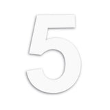 Un numéro de maison "5" Adamo White audacieux de 20 cm de yessential.fr a une légère ombre portée et se démarque sur un fond blanc uni.