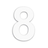 L'Adamo White 20cm de yessential.fr est un grand numéro de maison blanc 8 avec une ombre subtile, affiché sur un fond blanc uni.