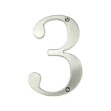 Le Matteo Nickel 10 cm de yessential.fr est une plaque métallique numéro 3 avec une finition nickel brossé et deux trous de vis pour le montage – un en haut à droite, un en bas au centre. Idéal pour donner un look moderne aux numéros de maison Matteo.