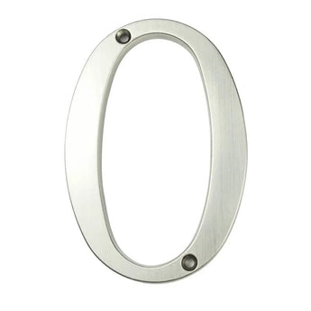 Le Matteo Nickel 10 cm de yessential.fr est un numéro zéro en métal avec un design brossé et deux trous de montage, un en haut et un en bas - qui fait partie de l'élégante collection de numéros de maison.