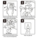 Les images étape par étape montrent le nettoyage, 30 secondes. chauffer la colle, 30 sec. Appuyez sur le crochet à serviette yessential.fr 4x Navarro Gold, attendez 24 heures puis utilisez - aucun perçage requis. Instructions en néerlandais incluses.