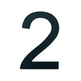 Un grand chiffre 2 noir (7,6 cm) sur fond blanc, similaire aux numéros adhésifs Animo Black 3M, de yessential.fr, parfait comme numéro de maison noir sans perçage.