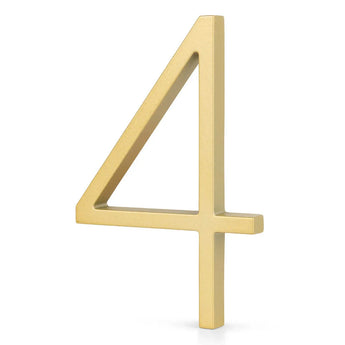 L'Amato Gold 15cm de yessential.fr est un numéro de maison debout de couleur dorée en 3D sur fond blanc. Parfait pour les maisons modernes et disponible sous forme de numéro de maison séparé.