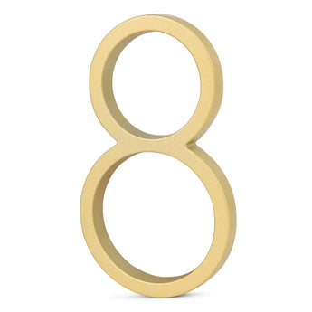 L'Amato Gold 12,5 cm de yessential.fr est un numéro de maison 8 en trois dimensions de couleur dorée, dressé sur un fond blanc.