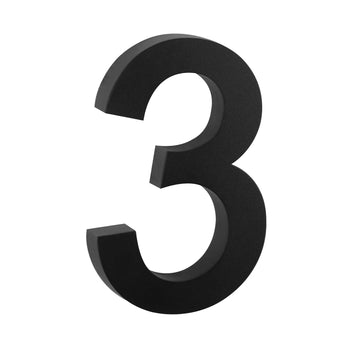 L'Angelo Black 20 cm de yessential.fr est un chiffre 3 noir en trois dimensions sur fond blanc - idéal pour les numéros de maison modernes et pour ajouter du style avec des numéros de maison 3D saisissants.