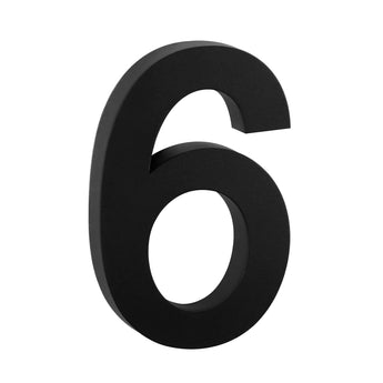 L'Angelo Black 20 cm de yessential.fr est un grand numéro de maison 3D noir, parfait pour les numéros de maison modernes ou pour tous ceux qui souhaitent des numéros de maison 3D élégants pour leur maison, représenté ici sous la forme du chiffre 6 sur fond blanc.