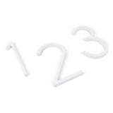 Les numéros de maison Amato White 12,5 cm de yessential.fr, au design blanc et tridimensionnel, comportent les chiffres 1, 2 et 3 sur un fond blanc uni et projettent des ombres subtiles.
