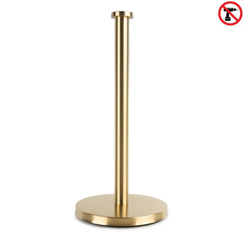 L'ensemble de toilettes Gio Gold (sans perçage) de yessential.fr est doté d'un porte-serviettes en papier autoportant de couleur dorée avec une base ronde et une tige verticale. Une icône « aucun perçage » indique qu'aucun perçage n'est requis. Assorti à d'autres ensembles d'accessoires de toilette dorés.