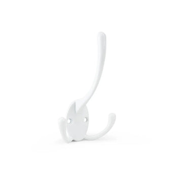 Le crochet Nismo White à 2 crochets de yessential.fr est un patère moderne avec un long crochet supérieur incurvé et un crochet inférieur plus court, sur un fond blanc uni.