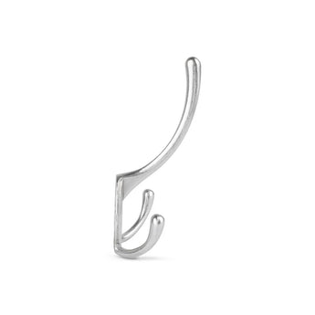 Le crochet Nismo Silver 2 de yessential.fr possède deux broches incurvées (une plus grande sur une plus petite) pour suspendre des manteaux ou des chapeaux, et est présenté sur un fond blanc uni.