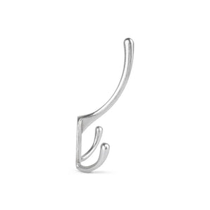 Le crochet Nismo Silver 2 de yessential.fr possède deux broches incurvées (une plus grande sur une plus petite) pour suspendre des manteaux ou des chapeaux, et est présenté sur un fond blanc uni.
