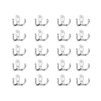 Un ensemble de 20 crochets muraux doubles Pagano Chrome de yessential.fr, chacun avec deux broches incurvées et une plaque de montage centrale, disposés dans une grille 4x4 sur un fond blanc - un ensemble de patères chromées parfait.