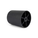 Le Sicco Black 10 cm de yessential.fr est un pot cylindrique en plastique noir mat lisse avec une extrémité ouverte vers l'avant, des rayons de support visibles à l'intérieur et un trou de drainage central - semblable aux pieds de meubles ronds noirs.