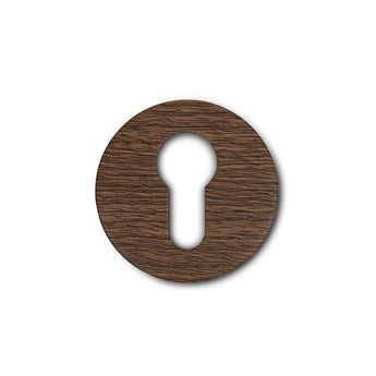 Le Rosettes Walnut de yessential.fr a un design rond avec une structure en bois et un trou de serrure classique au milieu, qui offre un contraste élégant sur un fond blanc frais.