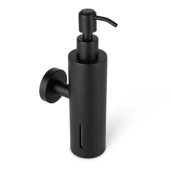 L'Alberto Black de yessential.fr est un distributeur de savon mural noir mat avec un boîtier cylindrique, une petite fenêtre de niveau vertical et un dessus de pompe. Le design moderne et élégant s'intègre dans n'importe quel espace contemporain.