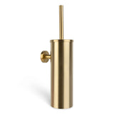 L'ensemble Armando Gold de yessential.fr se compose d'un porte-brosse de toilette cylindrique de couleur dorée avec une brosse et un support mural assortis - un ajout élégant à votre ensemble d'accessoires de salle de bain.