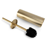 L'ensemble WC Ludo Gold de yessential.fr est doté d'un support cylindrique doré, d'une poignée assortie et d'une tête de brosse noire - idéal pour tout ensemble d'accessoires de toilette, doré et facile à installer sans perçage.
