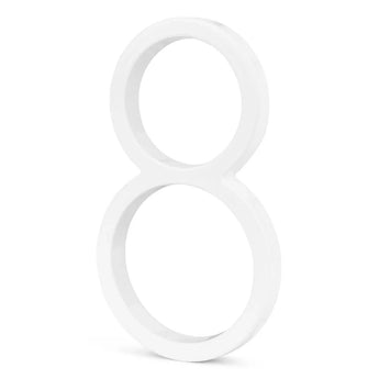 Un chiffre huit blanc 3D élégant se dresse sur un fond uni - idéal pour les numéros de maison modernes tels que l'Amato White 20 cm de yessential.fr ou d'autres numéros de maison blancs élégants.