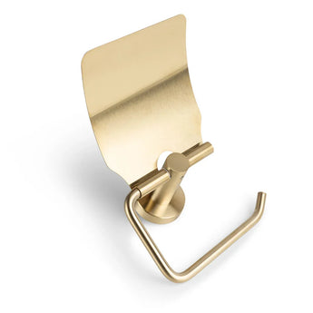 L'ensemble de toilettes Lauro Gold de yessential.fr est composé d'une toilette en papier et base en métal avec soutiens-gorge courbés, d'une plaque avec une plaque rectangulaire et une base ronde - un accessoire pour une salle de bain moderne et minimaliste idéal pour tout ensemble de toilettes.
