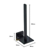 Le Bellino Black de yessential.fr est un porte-rouleau de papier toilette moderne avec une finition noire élégante, un support vertical avec support en forme de L et une base rectangulaire. Dimensions : 255 mm de haut, 113 mm de long, 80 mm de large – une combinaison de style et de fonctionnalité.