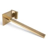 L'ensemble de toilettes Venzo Gold de yessential.fr comprend un porte-rouleau de papier toilette moderne en or mat avec une base rectangulaire et un bras droit élégant - parfait pour mettre en valeur vos articles de toilette ou accessoires de salle de bain dorés.